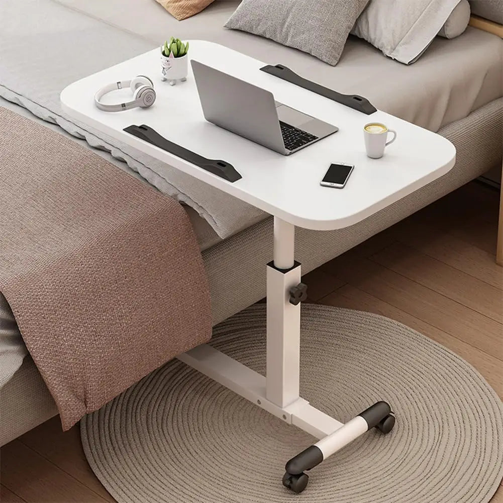 Foldable Standing Desk with Wheels 27.2-35.4" Height Adjustable Mobile Overbed Tables Metal Frame Portable Laptop Desk Bedroom