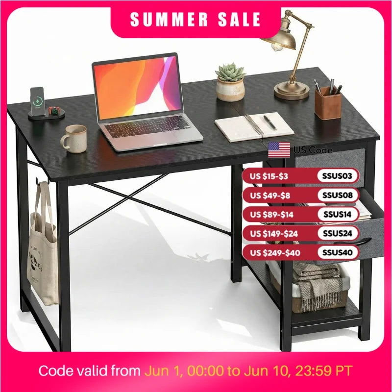 JHK 47IN Computer Desk with 2 Drawers For Study Office Gaming Wood Table with Adjustable Position Drawers Modern Work Table