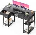 48" Small Computer Desk with Drawers & Storage Shelf, Compact Writing Table for Home Office, Gaming, Metal Frame Black