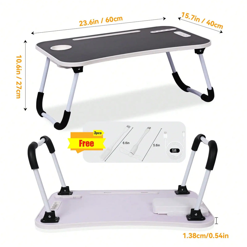 Laptop Bed Desk, Portable Foldable Laptop Table With USB Charging Port, Cup Holder & Storage Drawer, Lap Desk Tray For Bed, Sofa