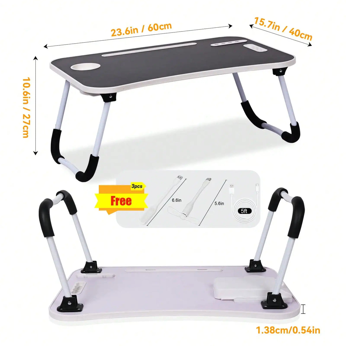 Laptop Bed Desk, Portable Foldable Laptop Table With USB Charging Port, Cup Holder & Storage Drawer, Lap Desk Tray For Bed, Sofa